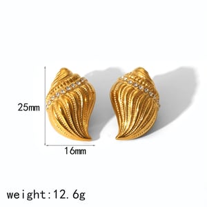 1 Pair Retro Vacation Style Conch Shape Stainless Steel  Gold Color Inlay Rhinestone Women's Stud Earrings h5 Picture3